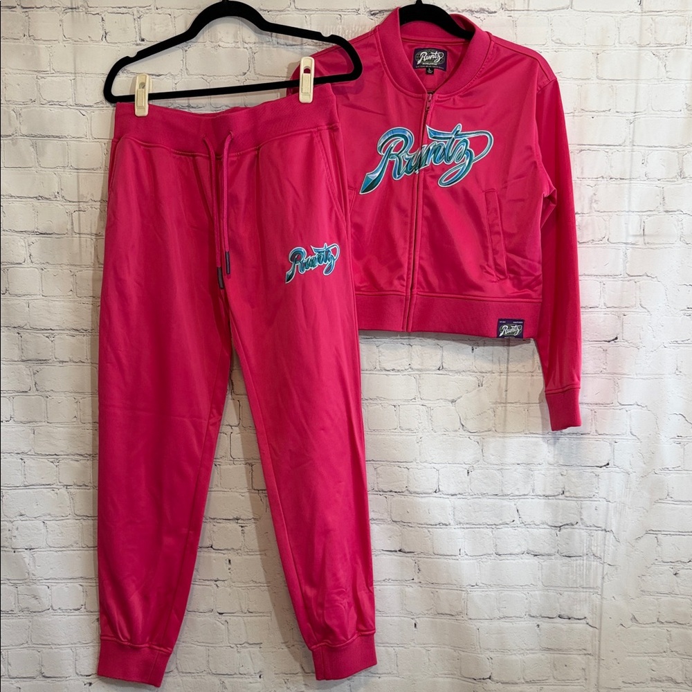 Runtz hot pink track suit joggers (size M) jacket (size L)